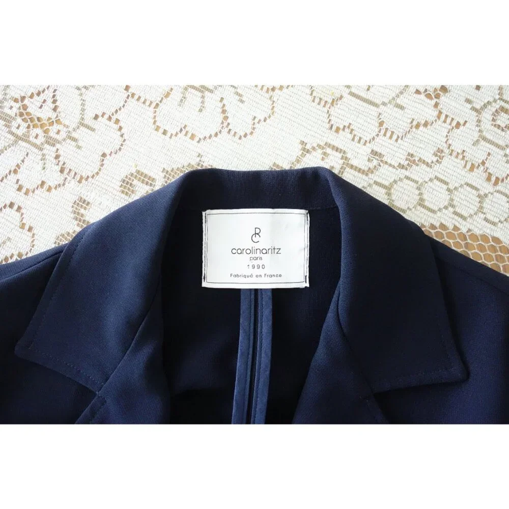 Carolina Ritz Navy Blue Short Sleeve Wide Leg Romper size FR 36 US 4 - Picture 5 of 6